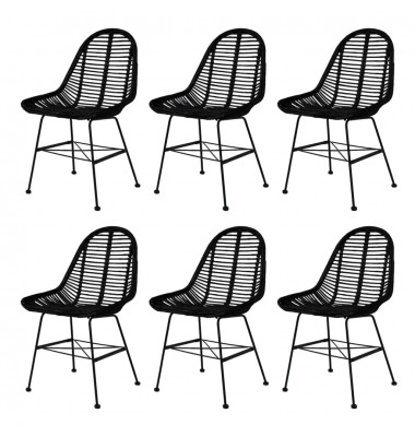  Valgomojo kėdės, 6vnt., juodos, natūralus ratanas - Valgomojo Kėdės - 1