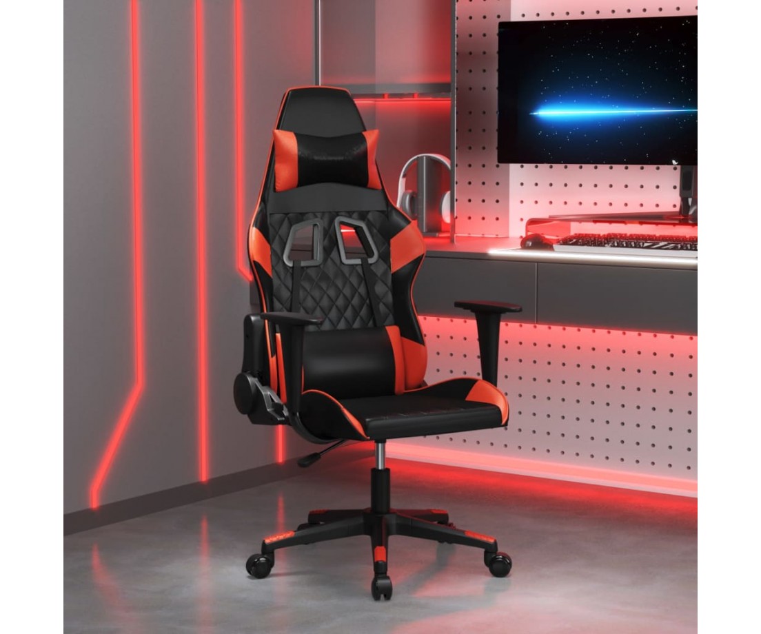  Masažinė žaidimų kėdė, juodos ir raudonos spalvos, dirbtinė oda - Žaidimų kėdės - 1