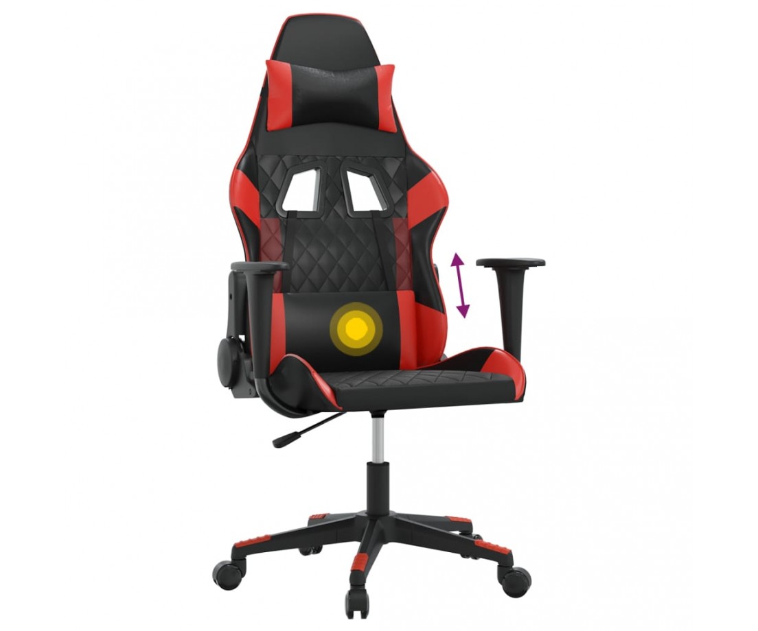  Masažinė žaidimų kėdė, juodos ir raudonos spalvos, dirbtinė oda - Žaidimų kėdės - 7