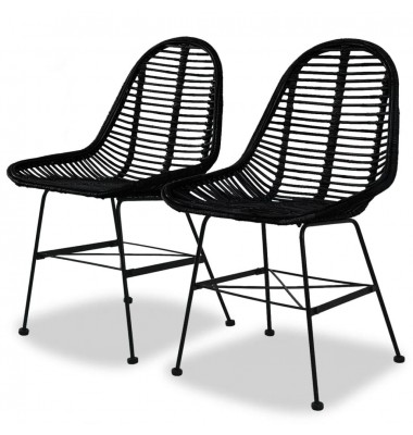  Valgomojo kėdės, 2vnt., juodos, natūralus ratanas - Valgomojo Kėdės - 1