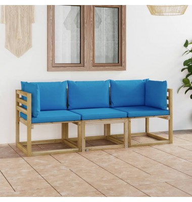  Trivietė sodo sofa su šviesiai mėlynomis pagalvėlėmis - Lauko baldų komplektai - 1