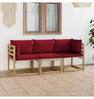  Trivietė sodo sofa su vyno raudonomis pagalvėlėmis - Lauko baldų komplektai - 1