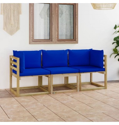  Trivietė sodo sofa su mėlynomis pagalvėlėmis - Lauko baldų komplektai - 1