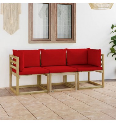  Trivietė sodo sofa su raudonomis pagalvėlėmis - Lauko baldų komplektai - 1