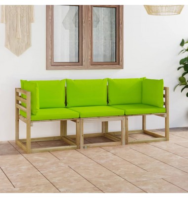 Trivietė sodo sofa su šviesiai žaliomis pagalvėlėmis - Lauko baldų komplektai - 1