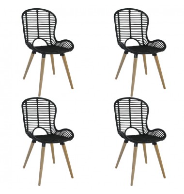 Valgomojo kėdės, 4 vnt., juodos, natūralus ratanas - Valgomojo Kėdės - 1