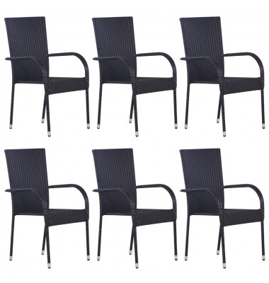  Sudedamos lauko kėdės, 6vnt., juodos spalvos, poliratanas - Lauko kėdės - 1