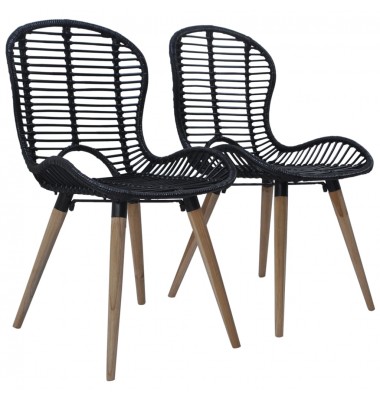  Valgomojo kėdės, 2 vnt., juodos, natūralus ratanas - Valgomojo Kėdės - 1