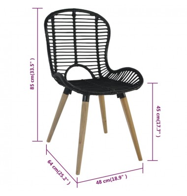  Valgomojo kėdės, 2 vnt., juodos, natūralus ratanas - Valgomojo Kėdės - 7