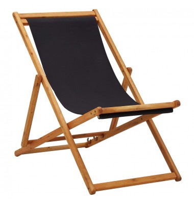  Sulankstoma paplūdimio kėdė, juoda, eukaliptas ir audinys - Lauko kėdės - 1