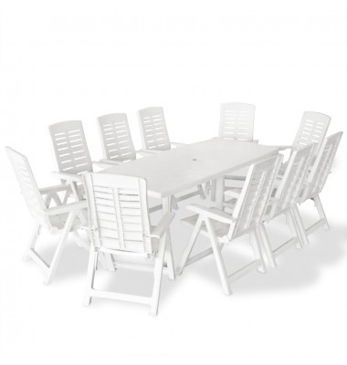  Lauko valgomojo baldų komplektas, 11d., baltos sp., plastikas - Lauko baldų komplektai - 1