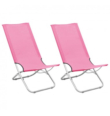  Sulankstomos paplūdimio kėdės, 2vnt., rožinės spalvos, audinys - Lauko kėdės - 1