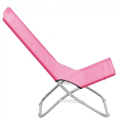  Sulankstomos paplūdimio kėdės, 2vnt., rožinės spalvos, audinys - Lauko kėdės - 4