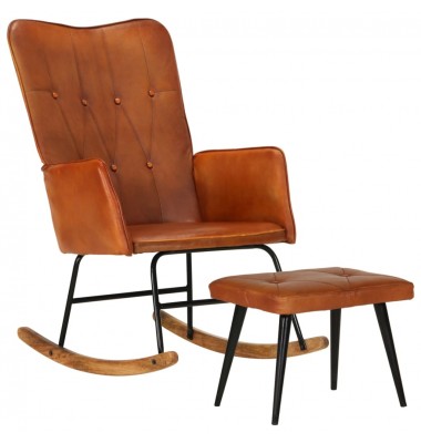  Supama kėdė su pakoja, gelsvai rudos spalvos, tikra oda - Supamos kėdės - 1