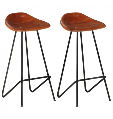  Baro taburetės, 2vnt., rudos spalvos, tikra oda - Baro kėdės - 1