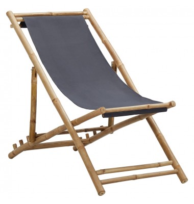  Terasos kėdė, tamsiai pilkos spalvos, bambukas ir drobė - Lauko kėdės - 1