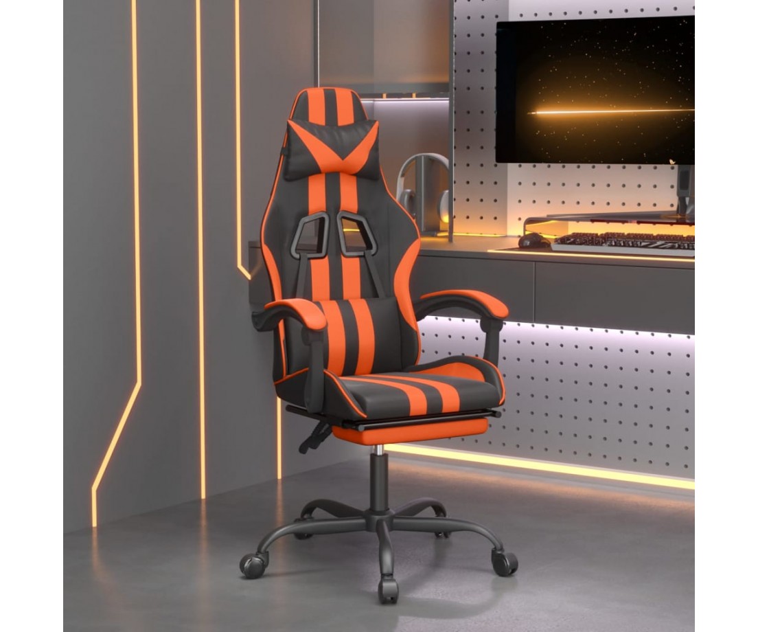  Pasukama žaidimų kėdė su pakoja, juoda/oranžinė, dirbtinė oda - Žaidimų kėdės - 1