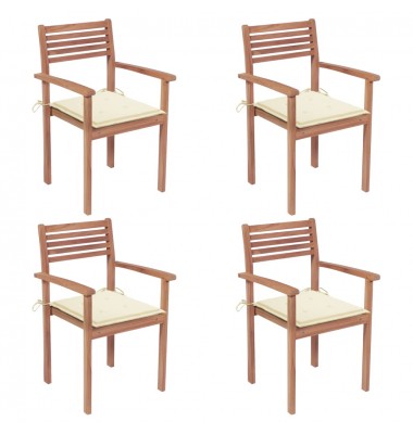  Sodo kėdės su kreminėmis pagalvėlėmis, 4vnt., tikmedžio masyvas - Lauko kėdės - 1