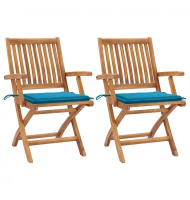 Sodo kėdės su mėlynomis pagalvėlėmis, 2vnt., tikmedžio masyvas - Lauko kėdės - 1