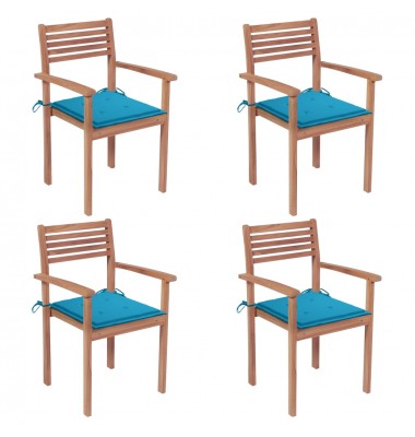  Sodo kėdės su mėlynomis pagalvėlėmis, 4vnt., tikmedžio masyvas - Lauko kėdės - 1