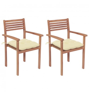  Sodo kėdės su kreminėmis pagalvėlėmis, 2vnt., tikmedžio masyvas - Lauko kėdės - 1