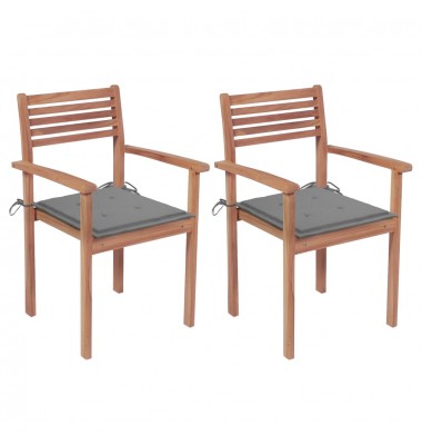  Sodo kėdės su pilkomis pagalvėlėmis, 2vnt., tikmedžio masyvas - Lauko kėdės - 1