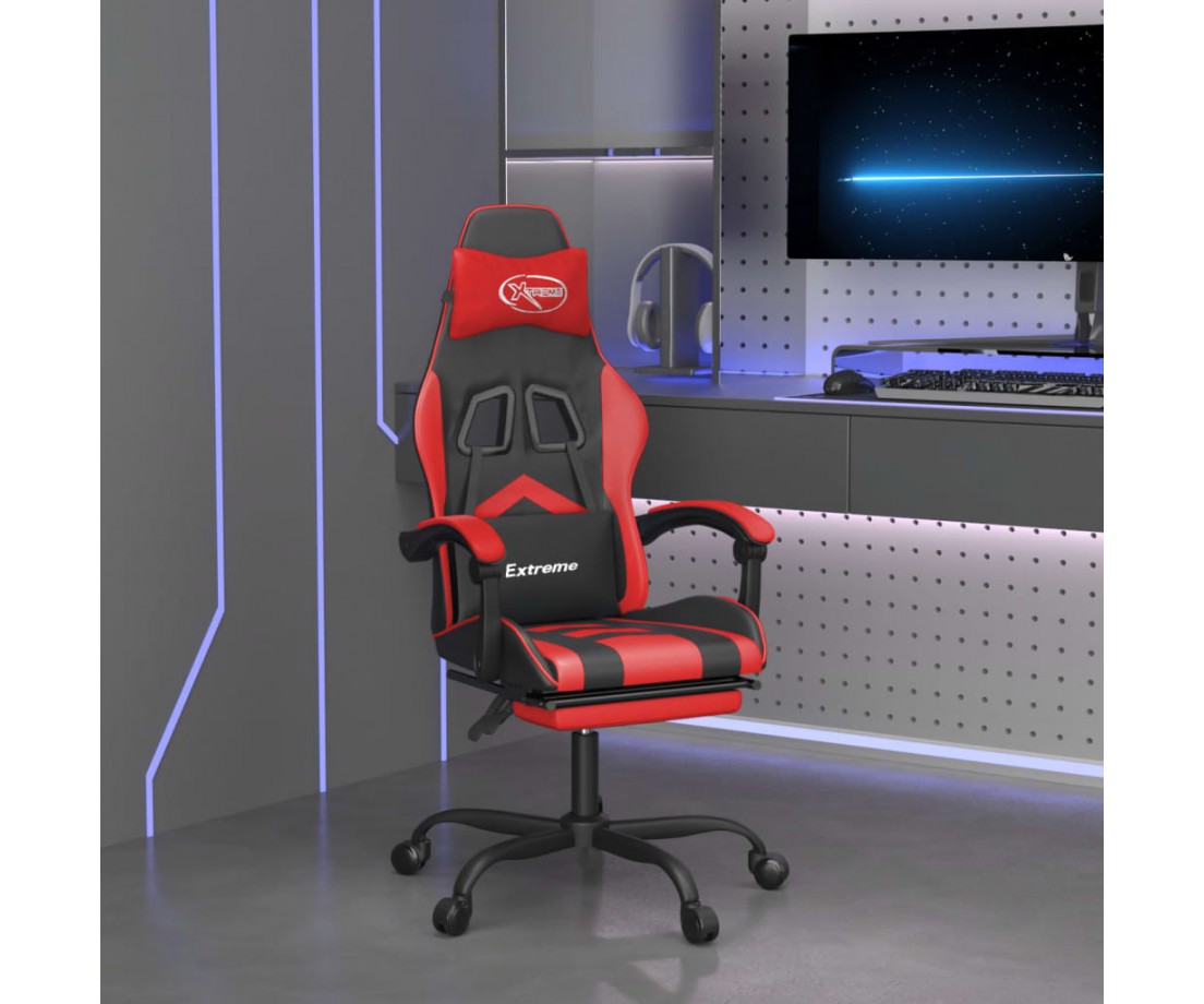  Pasukama žaidimų kėdė su pakoja, juoda ir raudona, dirbtinė oda - Žaidimų kėdės - 1