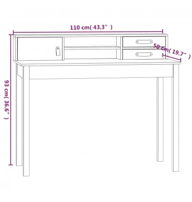  Rašomasis stalas, baltas, 110x50x93cm, pušies medienos masyvas - Rašomieji stalai - 9