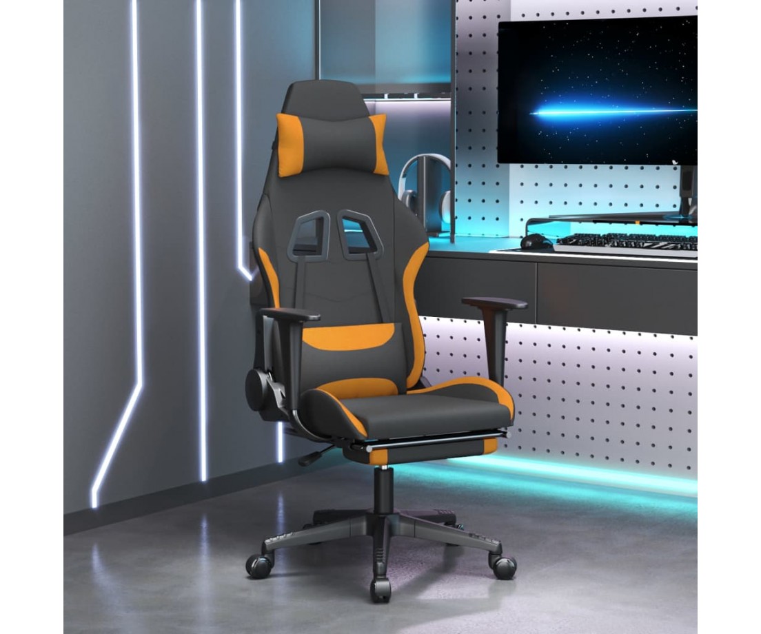 Žaidimų kėdė su pakoja, juodos ir oranžinės spalvos, audinys - Žaidimų kėdės - 1