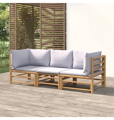  Sodo komplektas su pilkomis pagalvėlėmis, 3 dalių, bambukas - Lauko baldų komplektai - 1