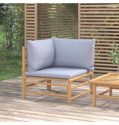  Kampinė sodo sofos dalis su pilkomis pagalvėlėmis, bambukas - Moduliniai lauko baldai - 1