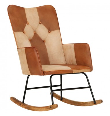  Supama kėdė, rudos spalvos, tikra oda ir drobė - Supamos kėdės - 1