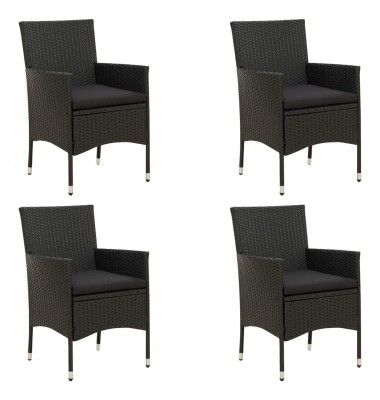  Sodo kėdės su pagalvėlėmis, 4vnt., juodos spalvos, poliratanas - Lauko kėdės - 1