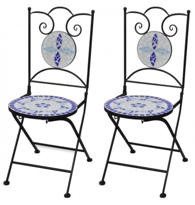  Sulankstomos bistro kėdės, 2 vnt., keramika, mėlyna ir balta - Lauko kėdės - 1