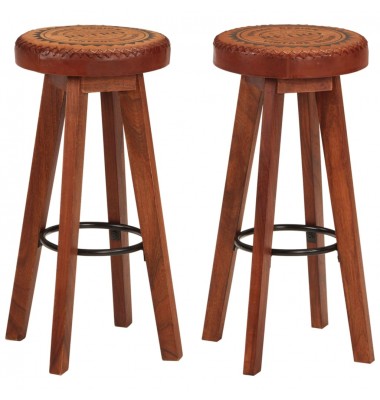  Baro taburetės, 2vnt., tikra oda ir akacijos medienos masyvas - Baro kėdės - 1