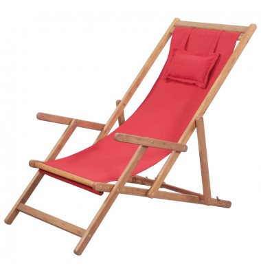  Sulankstoma paplūdimio kėdė, audinys ir medinis rėmas, raudona - Lauko kėdės - 1