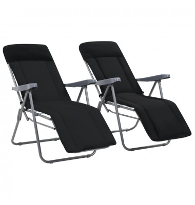  Sulankstomos sodo kėdės su čiužinukais, 2 vnt., juodos - Lauko kėdės - 1