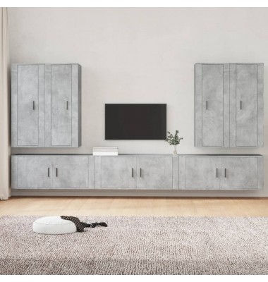  TV spintelių komplektas, 7 dalių, betono pilkas, mediena - TV spintelės - 1
