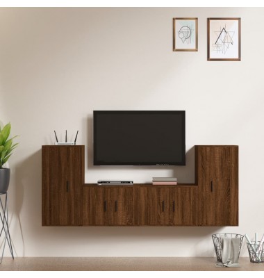  TV spintelių komplektas, 4 dalių, rudas ąžuolo, mediena - TV spintelės - 1