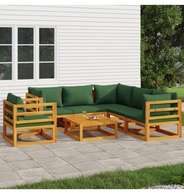  Sodo komplektas su žalios spalvos pagalvėlėmis, 7dalių, mediena - Lauko baldų komplektai - 1