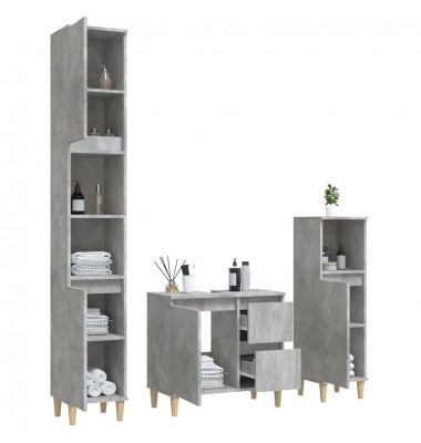  Vonios spintelių komplektas, 3 dalių, betono pilkas, mediena - Vonios baldų komplektai - 4