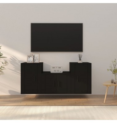  Televizoriaus spintelių komplektas, 3 dalių, juodas, mediena - TV spintelės - 1