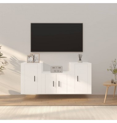  Televizoriaus spintelių komplektas, 3 dalių, baltas, mediena - TV spintelės - 1