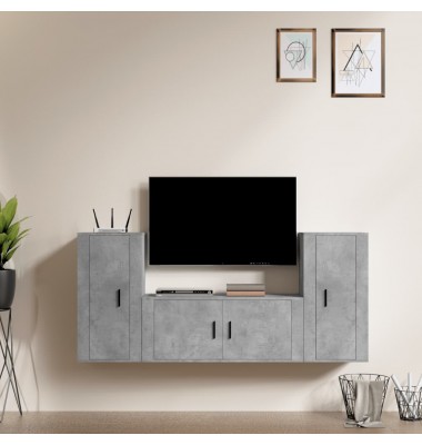  TV spintelių komplektas, 3 dalių, betono pilkas, mediena - TV spintelės - 1