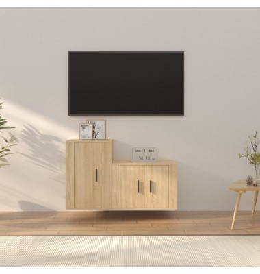  Televizoriaus spintelių komplektas, 2 dalių, ąžuolo, mediena - TV spintelės - 1