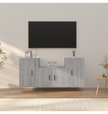  TV spintelių komplektas, 3 dalių, pilkas ąžuolo, mediena - TV spintelės - 1