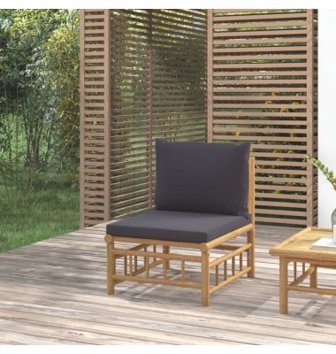  Vidurinė sodo sofos dalis su pilkomis pagalvėlėmis, bambukas - Moduliniai lauko baldai - 1