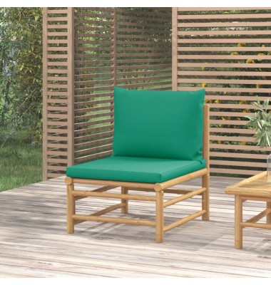  Vidurinė sodo sofos dalis su žaliomis pagalvėlėmis, bambukas - Moduliniai lauko baldai - 1