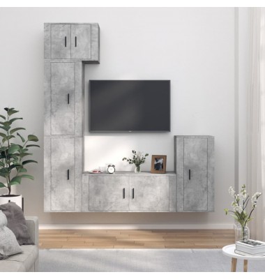  TV spintelių komplektas, 5 dalių, betono pilkas, mediena - TV spintelės - 1