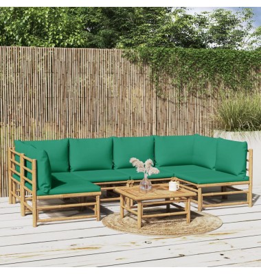  Sodo komplektas su žaliomis pagalvėlėmis, 7 dalių, bambukas - Lauko baldų komplektai - 1